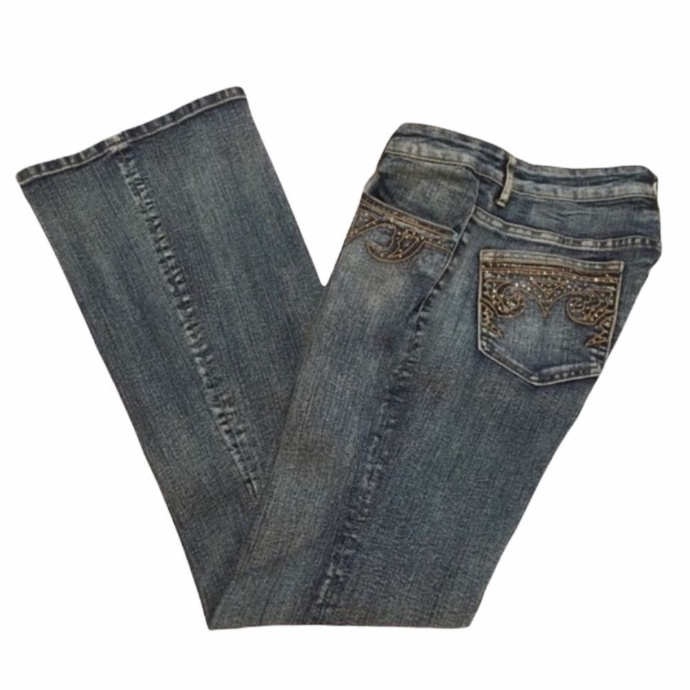 Cache Medium Wash Studded Wide Leg Jeans